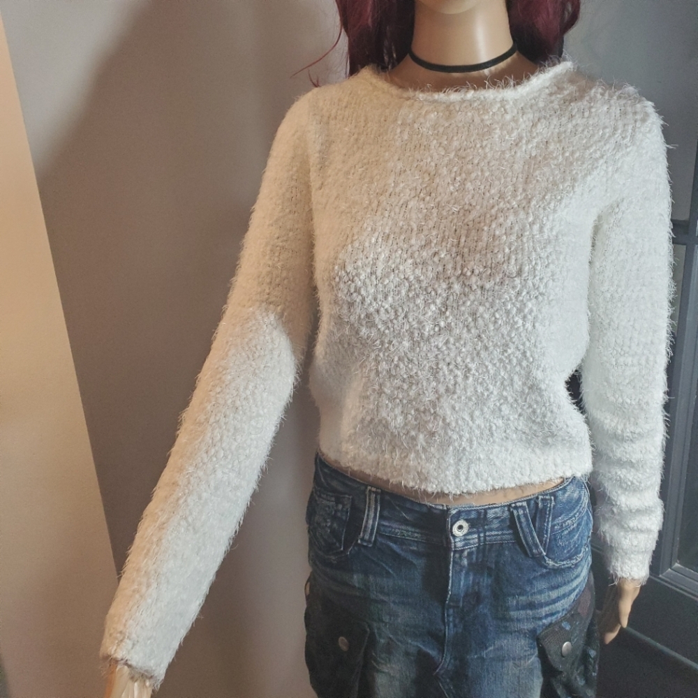 F21 Y2K Fluffy Crew Sweater